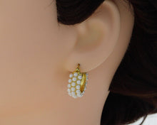 Load image into Gallery viewer, Pearl Triple Line Huggie Earrings, Sku#B153