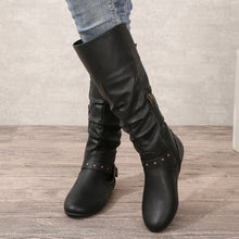Load image into Gallery viewer, Women's Retro Belt-Buckle Leather Boots - Round Toe Chunky Heel Winter Boots
