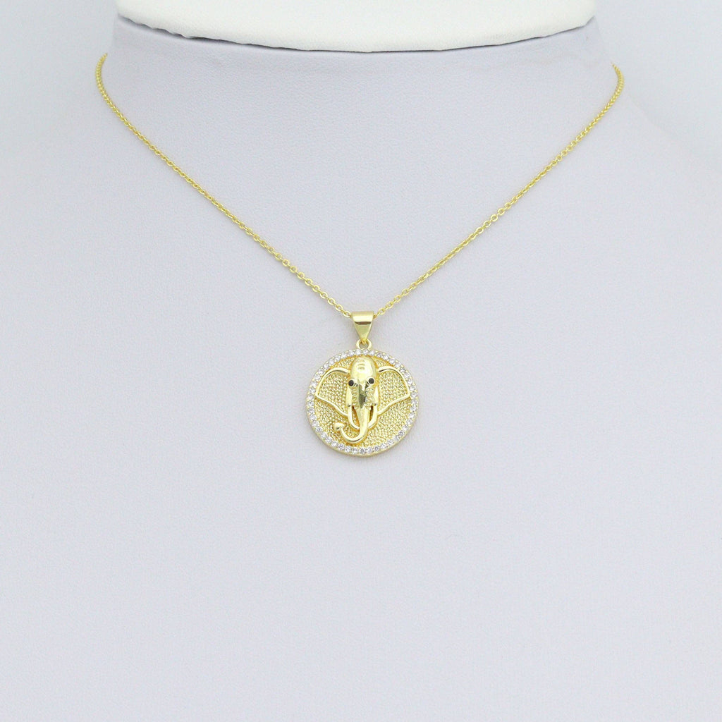 CZ Gold Elephant Head Coin Charm Pendant,Sku#LX860