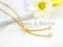 Load image into Gallery viewer, Sliding Adjustable Chain Bracelet, Evil Eye Bracelet, 8mm Turquoise Beaded Bracelet, Thin Link Bracelet, Silver Gold Bracelet, SKU#A48