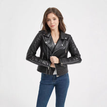 Load image into Gallery viewer, Turn-down Collar Motorcycle PU Leather Jacket Womens