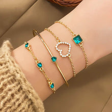 Load image into Gallery viewer, 4pcs Rhinestone Alloy Bracelet Set – Minimalist Heart &amp; Square Design
