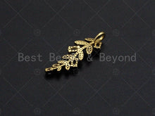 Load image into Gallery viewer, 18K Gold  CZ Pave Leaf Pendant, Gold Leaf Pendant, Gold plated Leaf, 9x30mm, Sku#LK27