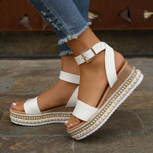 Load image into Gallery viewer, Women's Buckle Strap Hemp Wedge Platform Sandals | Open-Toe Summer Peep-Toe Shoes