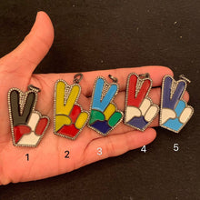 Load image into Gallery viewer, CZ Micro Pave Victory Hand Sign Enamel Pendant, Peace Sign Enamel, Hand Gesture, Peace Sign Fingers, 42x28mm, sku#F700V