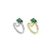 Load image into Gallery viewer, Gold Silver Green Clear Square CZ Adjustable Ring, Sku#A134