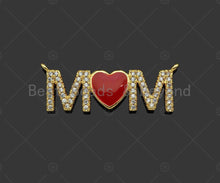Load image into Gallery viewer, Gold Filled Red Enamel Heart CZ Micro Pave MOM Shape Pendant, 18K Gold Filled Charm, Mother's day, Necklace Pendant,11x32mm,Sku#LD125