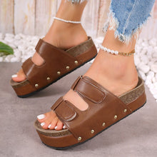 Load image into Gallery viewer, Women's Platform Sandals with Velcro Straps - Thick Sole Beach Shoes with Rivet Details