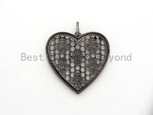 Load image into Gallery viewer, CZ Micro Pave Heart Pendant with hamsa hand, Large Heart Shaped Pendant, Hamsa Hand,Gold/Rose Gold/Silver/Gunmetal plated, 40x41mm, Sku#F558
