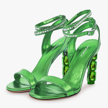 Load image into Gallery viewer, The Torola Green Stony Heel Leather Women Sandal Final Sale!