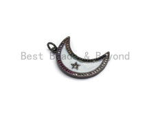 Load image into Gallery viewer, NEW Enamel Crescent moon With Star Pendant,CZ Micro Pave Oil Drop Moon Star pendant,Enamel Charm,Enamel Jewelry,18x25mm,sku#F657