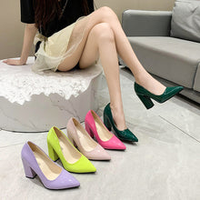 Load image into Gallery viewer, Women's Pointed-Toe Chunky Heel Pumps - Slip-On Block Heel Shoes