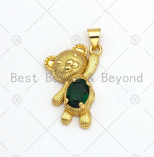 Load image into Gallery viewer, Big Green CZ Micro Pave Cute Bear Shape Pendant, 18K Gold Filled Bear Charm,Big CZ Pave Pendant,Necklace Bracelet Pendant,16x24mm, Sku#LK371
