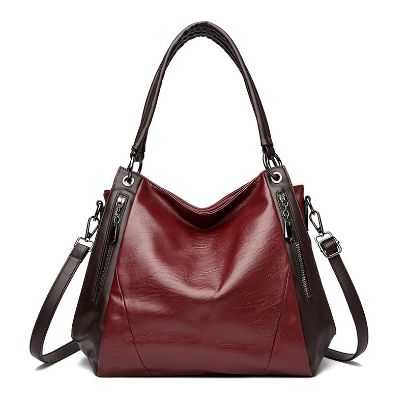Women's Soft Leather Tote Bag - Urban Minimalist Shoulder Bag with Multiple Compartments