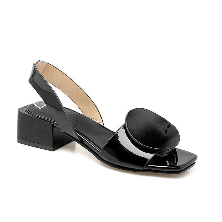 Women's Patent Leather Buckle Chunky Mid-Heel Open-Toe Sandals – Fish Mouth Heels
