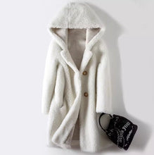 Load image into Gallery viewer, Women's Mid-Length Hooded Coat In Composite Leather And Fur