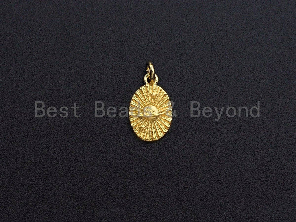 Clear CZ Micro Pave Planet Oval Pendant Charm, Cubic Zirconi