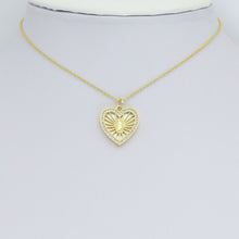 Load image into Gallery viewer, CZ Mother of Pearl Virgin Mary On Radiate Heart Charm Pendant, Sku#LK1149