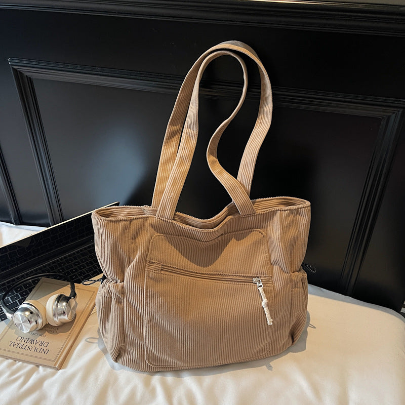 Women's Corduroy Tote Bag – Casual Everyday Shoulder Bag with Double Straps