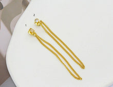 Load image into Gallery viewer, Pave Round Rectangle Stud Dangle Chain Earrings, sku#B203