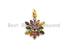 Load image into Gallery viewer, CZ Colorful Micro Pave Round With Snowflake Pendant, Snowflake  Shaped Pave Pendant, Gold plated, 14x18mm, Sku#F823
