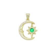 Load image into Gallery viewer, Green CZ Gold Cresent Moon North Star Charm Pendant, Sku#LK1085
