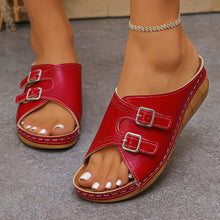 Load image into Gallery viewer, Women's Open-Toe Buckle Sandals | PU Leather Low-Heel Slides