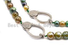 Load image into Gallery viewer, Gorgeous Agate Attachment Necklace with Large CZ Pave Silver clasp, 18 long, 8mm/10mm beads size, sku#D43