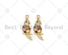 Load image into Gallery viewer, Colorful CZ Micro Pave Parrot Shape Pendant, 18K Gold Filled Parrot Charm, Necklace Bracelet Charm Pendant,12x28mm, Sku#LK440