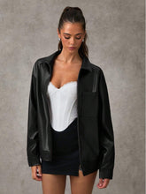 Load image into Gallery viewer, High-end Sophisticated Leather Jacket With A Lapel Collar And Zipper-front Cardigan Top