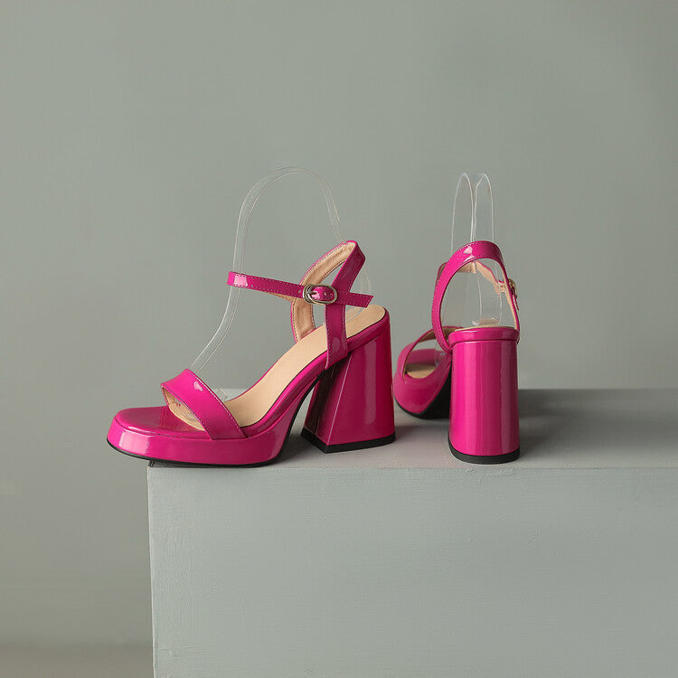Women's Round Toe Chunky Heel Sandals with Buckle Closure – Microfiber Upper, Rubber Sole