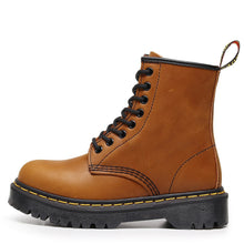 Load image into Gallery viewer, Women's British-Style Full-Grain Leather Biker Boots – Square Heel, Round Toe, Lace-Up