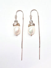 Load image into Gallery viewer, Melissa Bridal Earrings, Pearl Drop Earrings, 14K Gold OR Sterling Silver, Pearl Drop Bridal Earrings, Pearldrop Earrings, Gold and Silver