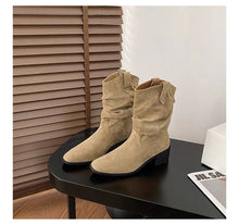 Load image into Gallery viewer, Women's British-Style Chunky-Heel Ankle Boots - Waterproof Casual Flat Boots