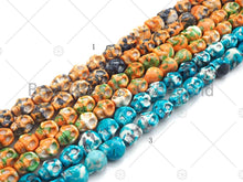 Load image into Gallery viewer, Yellow Blue Orange Mottled Jade Carved Skull Beads, Round Sm