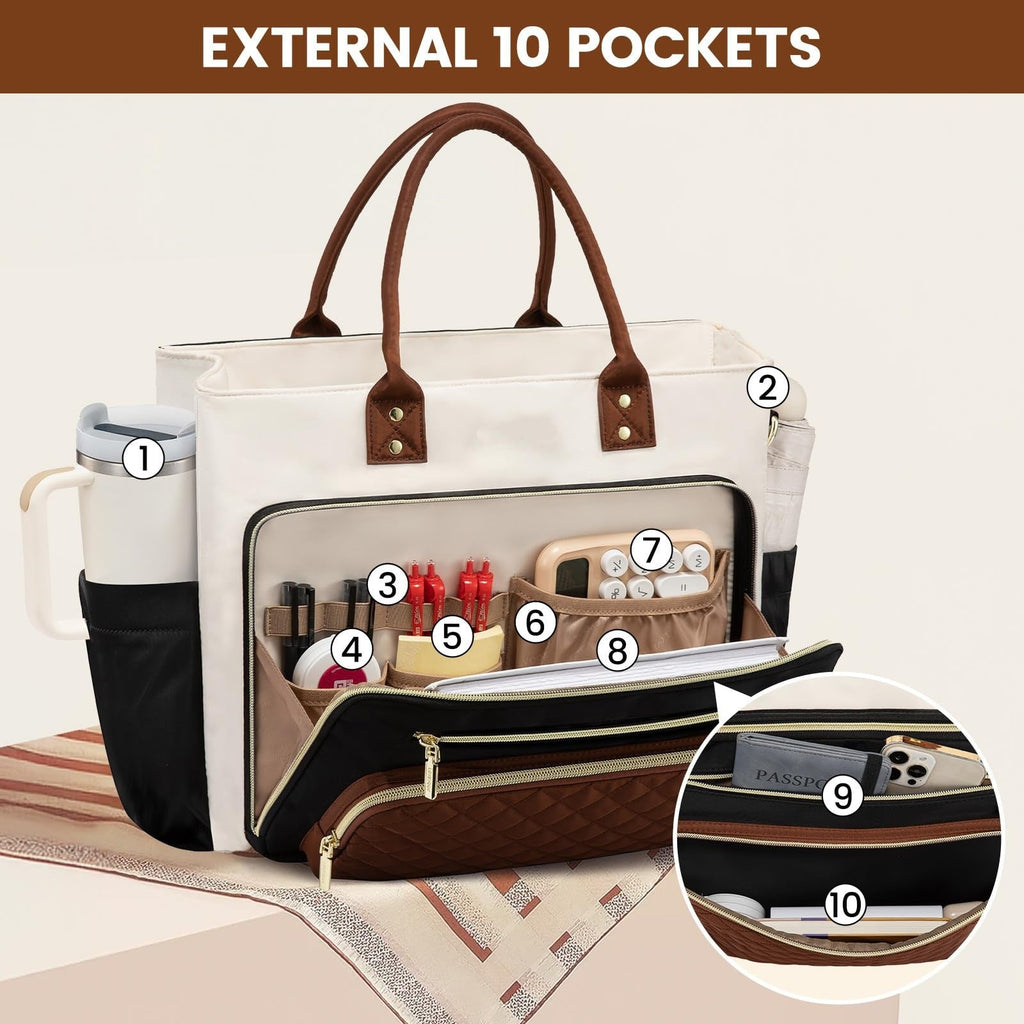 Women's Travel Work Bag with Large Cup Holder - Expandable Lightweight Tote