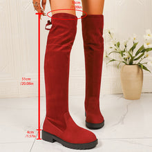 Load image into Gallery viewer, Women's Elastic Thick Sole Knee High Boots – Slip-On Square Heel Suede Over-the-Knee Boot
