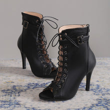 Load image into Gallery viewer, Women's Peep Toe High Heel Sandals - Lace-Up Buckle &amp; Back Zipper Party Pumps