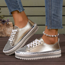 Load image into Gallery viewer, Women's Plus-Size Chunky Sole Sequin Sneakers | Lace-Up Low-Top | Gold Silver Black White