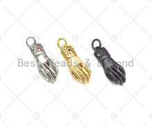 Load image into Gallery viewer, Fuchsia CZ Micro Pave Hand Shape Pendant,Cubic Zirconia Gold/Silber/Black Charm, Necklace Bracelet Charm Pendant, 7x20mm, Sku#L547