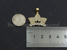 Load image into Gallery viewer, 18K Gold Micro CZ Pave King Crown Pendant, Gold Crown Charm,  Crown Beads, Jewelry Findings, 25x22mm,sku#LK44