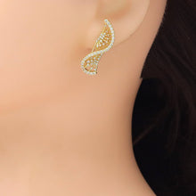 Load image into Gallery viewer, Gold Clear CZ Twisted Fan Shape Stud Earrings, Sku#A421