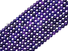 Load image into Gallery viewer, Special Cut Quality Natural Amethyst Round Faceted beads, 6mm/8mm/10mm/2mm, Loose Dark Puple Gemstone Beads, 15.5 inch strand, SKU#V3C