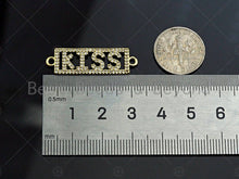 Load image into Gallery viewer, KISS on Rectangle Connector, Kiss Bracelet Link, Rectangle  Connector, Cubic Zirconia Pendant, Gold Tone, 10x31mm, Sku#LK85