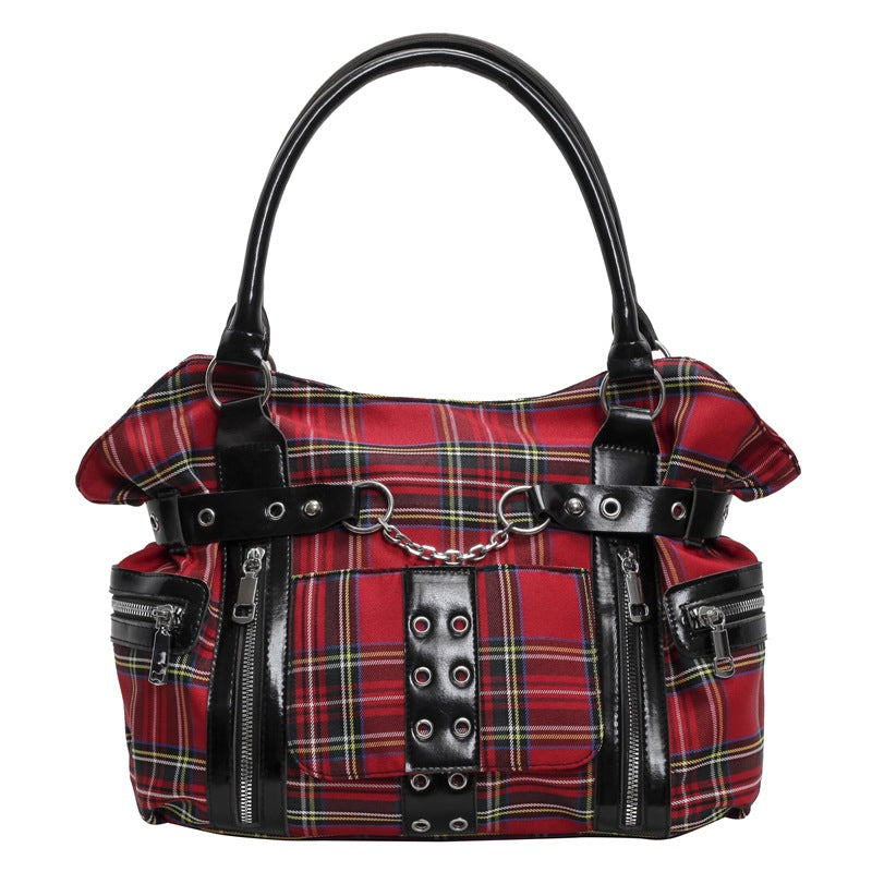 Women's Plaid Crossbody Bag with Rivet Details