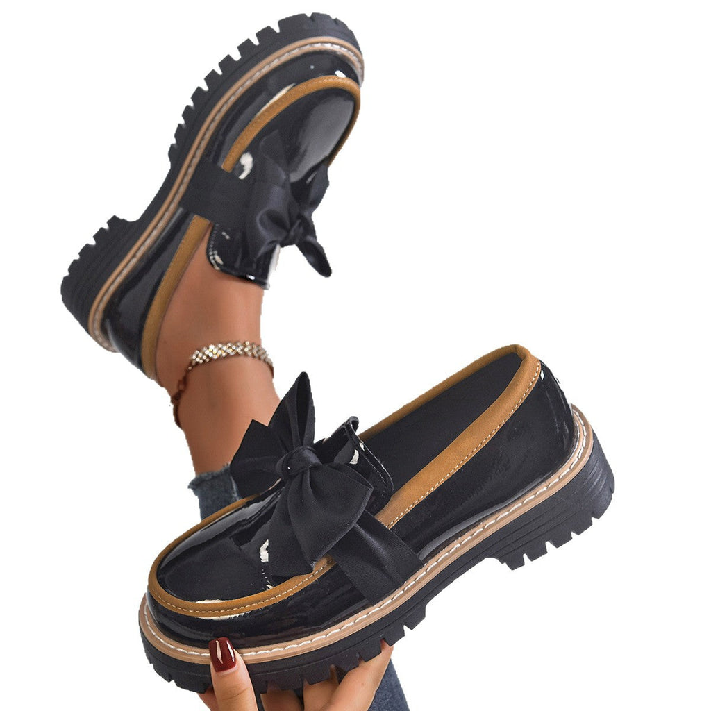 Women's Patent Leather Chunky Heel Loafers | Color-Block Slip-On Shoes EU 36–43