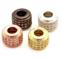 Load image into Gallery viewer, 9x7mm CZ Large Hole Cylinder/Drum Barrel Micro Pave Beads, Cubic Zirconia Big Hole Spacer Beads, Large Hole Spacer, sku#G124