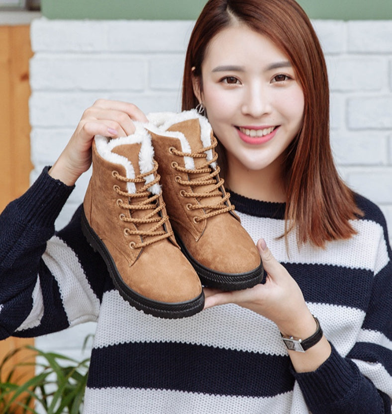 Women's Plush Snow Boots | Flat Heel Waterproof Casual Winter Boots