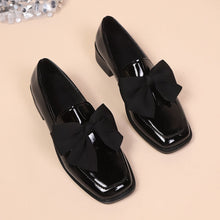 Load image into Gallery viewer, Elegant Black Bow Flats - Square Toe Slip-On Dress Shoes for Women
