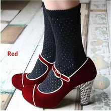 Load image into Gallery viewer, Women's Retro Round-Toe Chunky Heel Pumps with Ankle Strap Buckle | Suede Block Heel Dress Shoes
